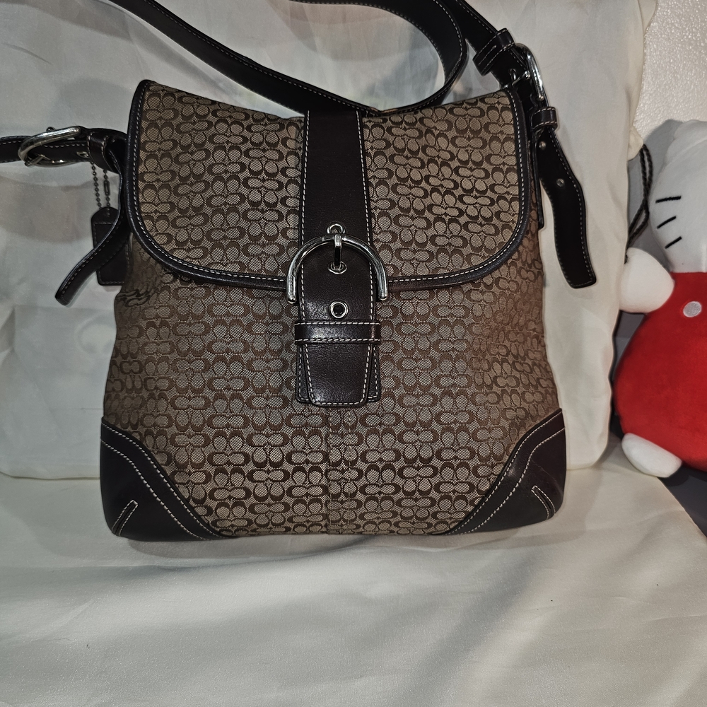 Coach Brown and Black Signature Shoulder Bag